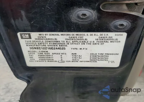 2006 Chevrolet Avalanche C1500 из США, поврежденный, VIN 3GNEC12Z16G244525